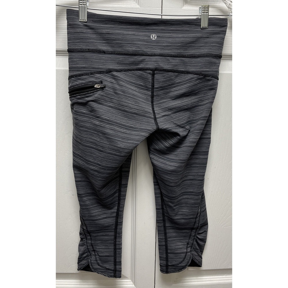 Lululemon Run: Top Speed Crop ~Cyber Stripe Deep Coal Blk~ Sz 6~ Yoga Gym~